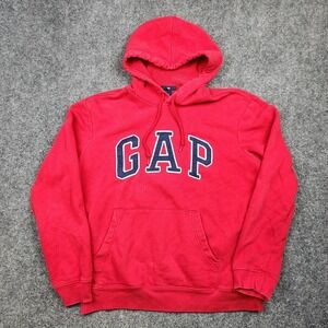 VTG Gap Hoodie Mens Small Red Fleece Pullover Embroidered Logo Kangaroo Pocket